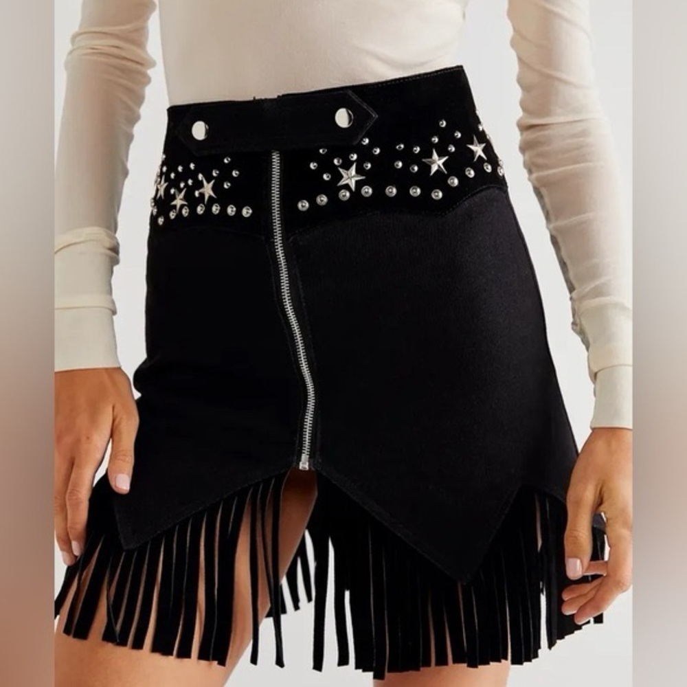 Black Asymmetrical Embellished Mini Skirt